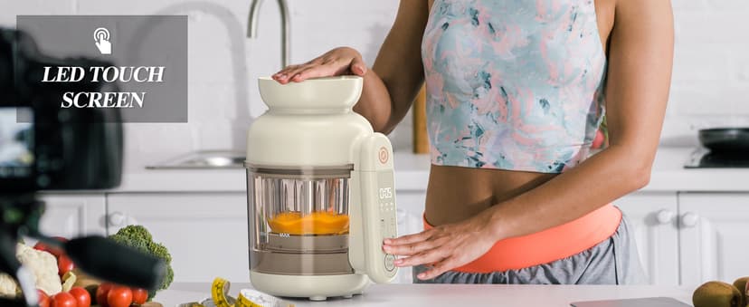Auto Baby Food Maker, Glass Baby Food Mills, Baby Blender & Steamer and Puree Maker with Auto Cooking, Easy Cleaning, Dishwasher Safe, Cook at Home, Touch Screen Control
