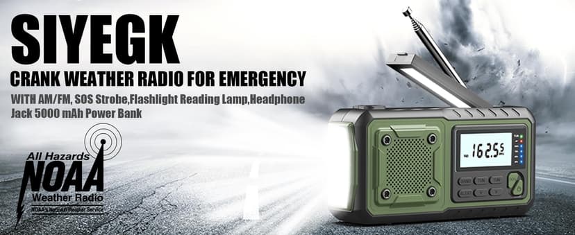 Crank Emergency Radio, Weather Radios5000mAh, Solar Radios with Hand Crank Emergencies, NOAA/AM/FM Weather Alert Radio, SOS Alarm,Flashlight & Reading Lamp, for Indoor Outdoor Survival