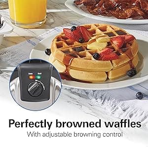 Hamilton Beach Belgian Waffle Maker with Removable PFAS-Free Durathon Nonstick Coated Plates, Easy Flip, Ceramic Grids, Black (26031)