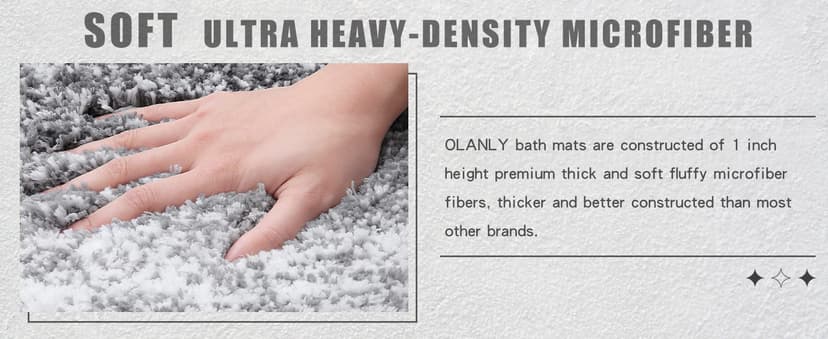OLANLY Bathroom Rugs Sets 3 Piece, Soft Absorbent Microfiber Bath Mats and U-Shaped Contour Toilet Rug, Plush Shaggy Bath Mat Set for Bathroom (30"x20"+24"x16"+24"x20", Grey)