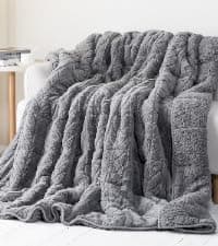 Cottonblue Weighted Blanket 15 lbs Queen Size 60x80 inches, Flannel Shaggy Sherpa Weighted Blanket for Adults Comfortable Weighted Blankets for Calming and Relax, Bed Sofa Heavy Blankets, Grey