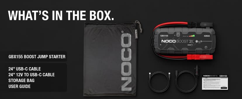 NOCO Boost X GBX155: 4250A UltraSafe Jump Starter – 12V Lithium Battery Booster Pack, Portable Jump Box, Power Bank & Jumper Cables - for 6.5L Gas and 4.0L Diesel Engines