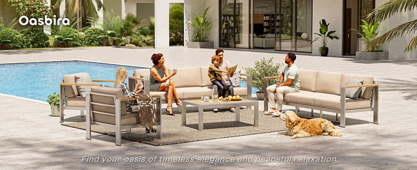 Aluminum Outdoor Patio Furniture Set with Coffee Table, 5 Piece Patio Conversation Sets with Washable Thick Cushions, Outdoor Sectional Furniture Set for Porch, Balcony, Deck, Yard, Graphite