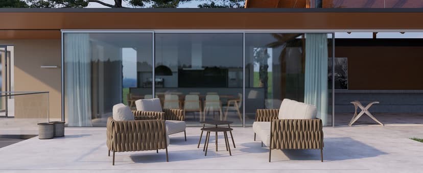 EAST OAK Life Chatter Patio Furniture Set 5 Pieces, Outdoor Furniture 5-Seat Sofa with Two Round Coffee Table, Waterproof Thick Cushion Deep Seating for Porch, Balcony, Chestnut Brown & Creamy Apricot