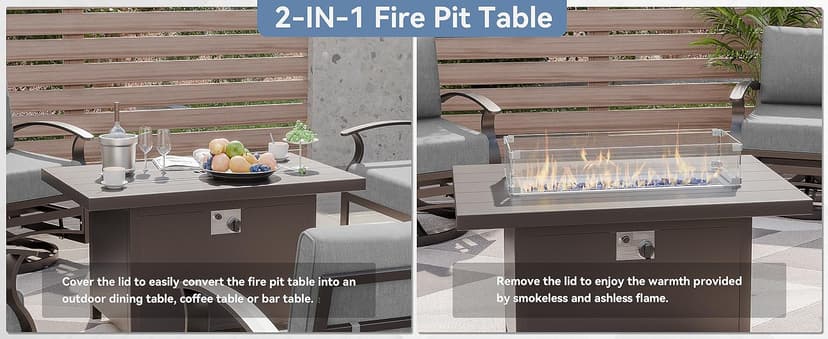 Kurapika 3 Pieces Patio Furniture Set, Outdoor Aluminum Rocking Chair, Patio Bistro Set Swivel Gliders Rocker with Tempered Glass Side Table (Grey)