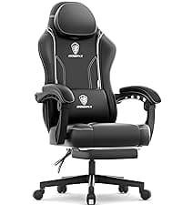 Dowinx Gaming Chair Fabric with Pocket Spring Cushion, Massage Game Chair Cloth with Headrest, Ergonomic Computer Chair with Footrest 290LBS, Black and Grey