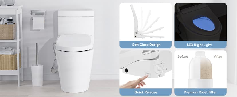 LEIVI Smart Bidet Toilet Seat with Wireless Remote and Side Panel, Multiple Spray Modes, Adjustable Heated Seat, Warm Water and Air Dryer, Auto LED Nightlight, Elongated