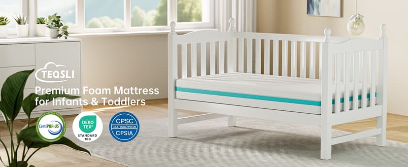 TeQsli Crib Mattress, Dual-Sided Memory Foam Toddler Mattress with Breathable Washable Cover, Standard Size Baby Mattresses for Crib: 52 x 27.6 x 6 Inch