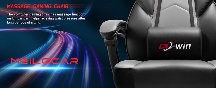 Meilocar Gaming Chair for Adult, Computer Chair with Footrest Video Game Chair Big and Tall Gaming Chair with Massage Lumbar Support, Adjustable Height and 360° Swivel Seat(Grey)