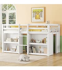 Bellemave Twin Size Loft Bed for Kids,Low Loft Bed with Slide and Ladder,Wood Loft Bed Twin for Girls Boys,Grey