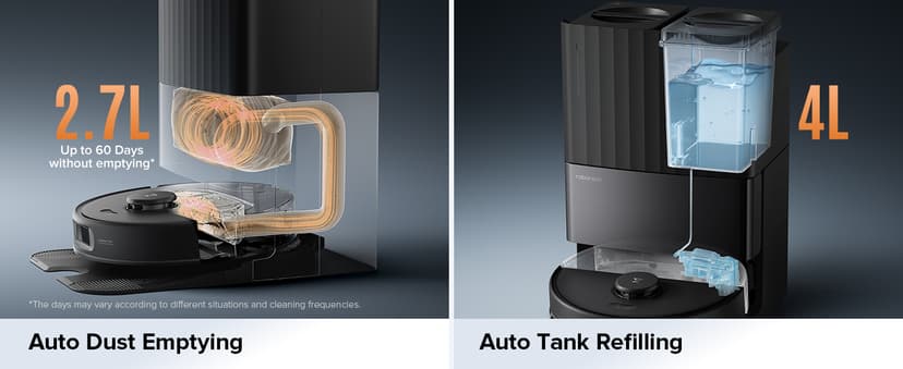 roborock Qrevo Edge S5A Robot Vacuum and Mop, 17,000Pa, Zero-Tangling, DuoDivide Main Brush, FlexiArm Side Brush, Hot Water Mop Washing & Self-Cleaning, Warm Air Drying, Self-Emptying, Black