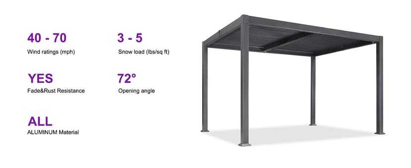 PURPLE LEAF Louvered Pergola 10' x 12' Patio Aluminum Pergola with Independent Adjustable Rainproof Roof Hardtop Small for Outdoor Deck Garden Yard