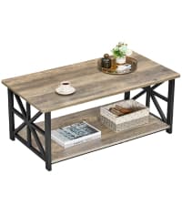 GreenForest End Table with 2-Tier Storage Shelf, 24 inch Large Side Table for Living Room,Modern Nightstand for Bedroom Bedside Office Farmhouse, Grey Wash