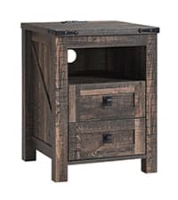 T4TREAM Nightstand with Charging Station, 18 Inch Vintage End Table with 2 Drawers for Living Room, Wood Rustic Sofa Side Table with Open Storage Shelf for Bedroom, Espresso