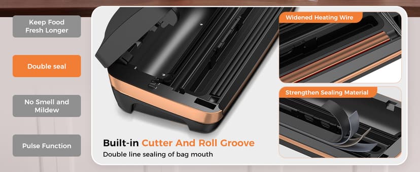 95kpa Vacuum Sealer Machine,Commercial Full Automatic Food Sealer,10-in-1 Sealing System with Double Heat Seal,Bags Storage, Easy-Lock Handle,Build-in Cutter,1 Bag Rolls and 10 pcs Pre-cut Bags