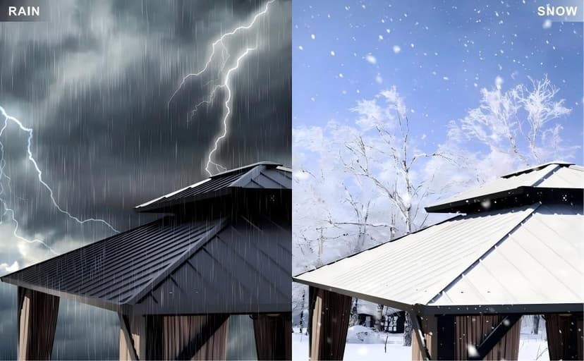 10’x12’ Hardtop Gazebo, Galvanized Steel Double Roof Canopy with Aluminum Frame, Outdoor Pavilion with Nettings and Curtains