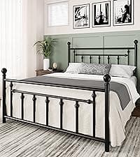 Allewie 14 Inch Queen Size Metal Platform Bed Frame with Victorian Vintage Headboard and Footboard/Under Bed Storage/No Box Spring Needed/Easy Assembly/Noise Free/Mattress Foundation/Black
