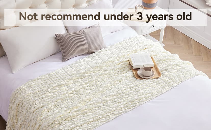 Knitted Weighted Blanket for Adult, No Beads Heavy Blanket 48” x 72'' 12lbs, Breathable Chunky Knit Blanket, Cooling Weighted Blanket for Hot Sleepers, Christmas Home Decor (Ivory White)