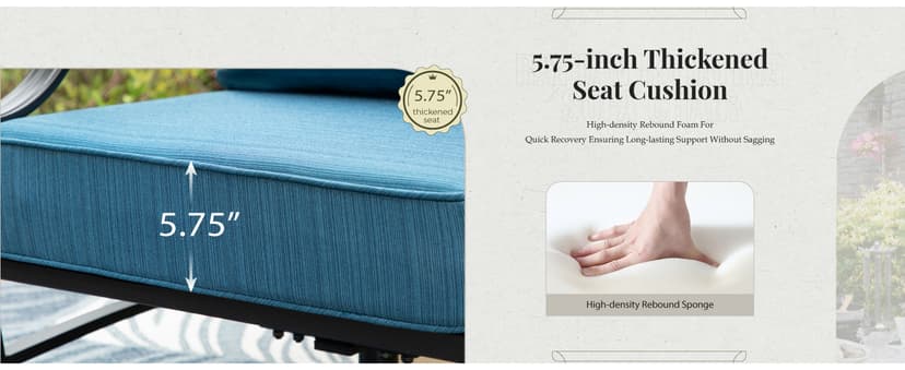 Patio Furniture Set 5 pcs, Outdoor Patio Furniture, 3-Seat Sofa, 2 Rocking Chairs, 2 Ottomans and 5.75" Extra Thick Cushion, Conversation Set for Backyard Deck,Gemstone Blue