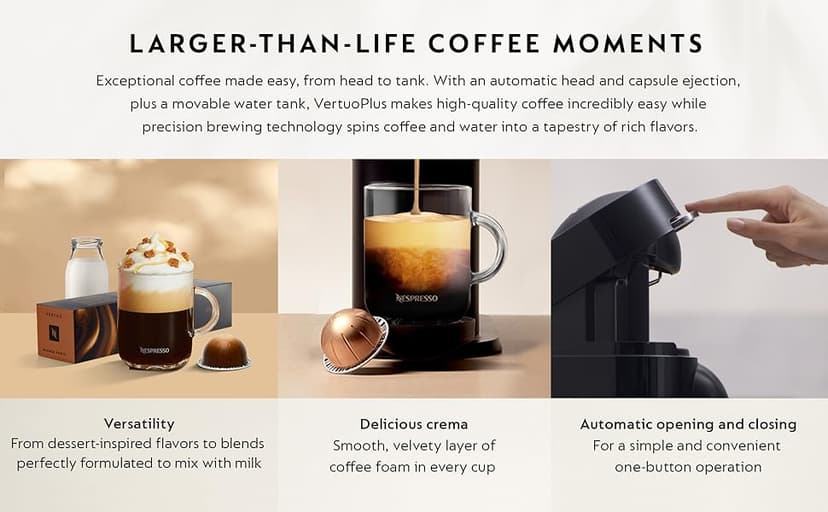 Nespresso Vertuo Plus Deluxe Coffee and Espresso Maker by De'Longhi, Titan with Aeroccino Milk Frother, 110 Volts