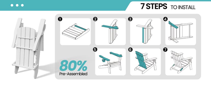 Folding Adirondack Chair 6 Pack, HDPE All-Weather Fire Pit Chairs, Plastic Adirondack Chairs with 2 Cup Holder, Outdoor Lawn Chair for Patio Garden (Teak)