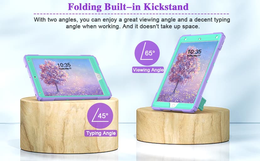for iPad 9th Generation Case, iPad 8th 7th Generation Case, iPad 10.2 Inch 2021/2020/2019 Case, Heavy Duty Rugged Shockproof Protective Cover with Kickstand for Kids Boys Girls Purple/Green