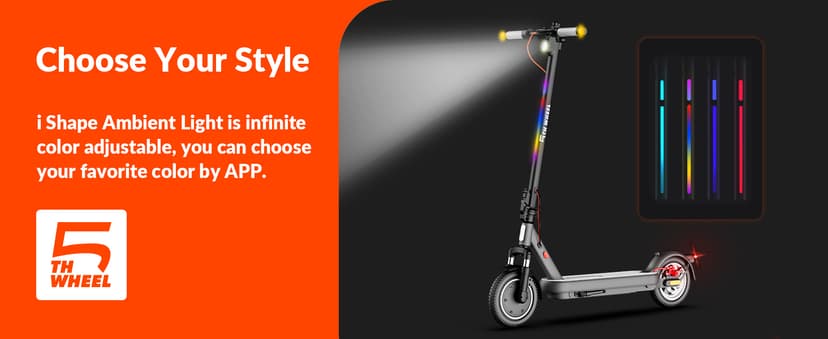 5TH Wheel V40 PRO Electric Scooters, 48V 800W Peak Motor & 20 MPH, 24.9 Miles Range, 10" Solid Tires, Front-N-Rear Suspension and Ambient Light, Folding Sport Scooters with Dual Brake System and APP