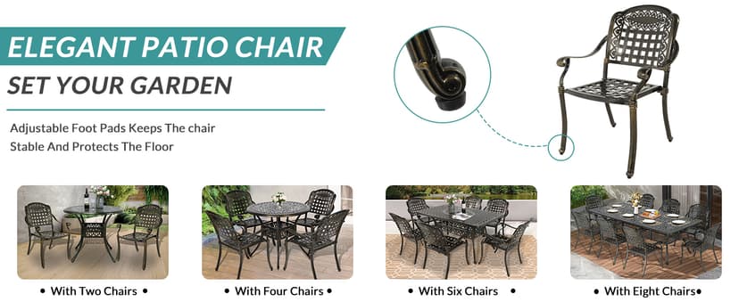 MEETWARM 9-Piece Outdoor Furniture Dining Set, All Weather Cast Aluminum Patio Garden Set with 8 Chairs,1 Oval Table, 2" Umbrella Hole, Dark Bronze