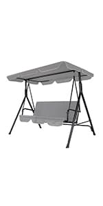 3-Seat Patio Swing Chair, Outdoor Porch Swing with Adjustable Canopy and Durable Steel Frame for Patio, Garden, Poolside(Brown)