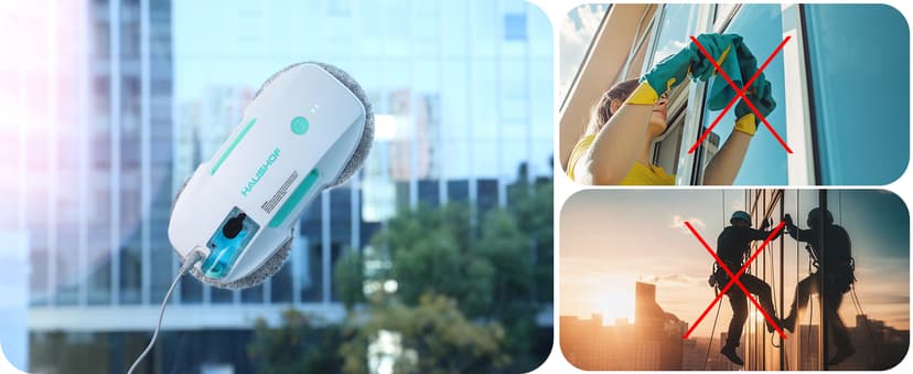 HAUSHOF Robot Window Cleaner with 3800Pa Suction, Auto Water Spray, AI Path Planning & Edge Detection, Remote Control for High-Rise Window, Glass Door