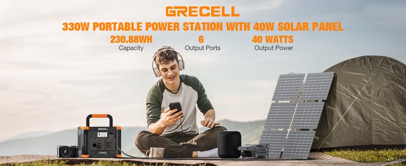 Grecell Portable Power Station 330W (Peak 600W) with 40W Solar Panel, GRECELL 230.88Wh Solar Generator 60W USB-C PD, 110V Pure Sine Wave AC Outlet, Lightweight Backup Battery for Camping, Travel, RVs
