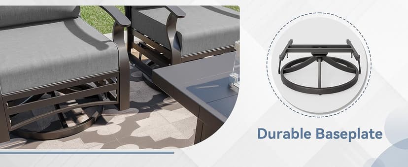 Kurapika 3 Pieces Patio Furniture Set, Outdoor Aluminum Rocking Chair, Patio Bistro Set Swivel Gliders Rocker with Tempered Glass Side Table (Grey)