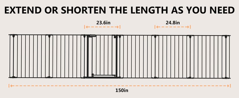 150" Extra Wide Baby Gate, Play Yard Child Safety Gate, Dog Gates with Auto-Close Door, Double Locking System for The House Doorways, Fireplace, Kitchen, 6-Panels, 30" Tall