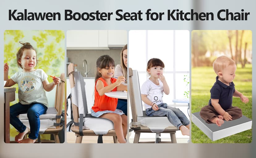 Kalawen Booster Seat for Kitchen Chair, Upgraded 2Pcs PU Washable Straps Safety Buckle Kids Toddler Booster Seat for Table