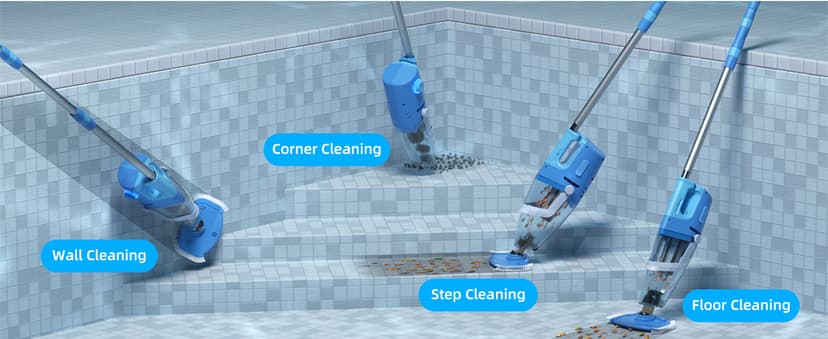 Cordless Pool Vacuum with Telescopic Pole, 26.5 gallons/min Powerful Suction, Handheld Rechargeable Swimming Pool Cleaner with 1H Running Time, Pool Vacuum for Above/In Ground Pools, Spas, Hot Tubs