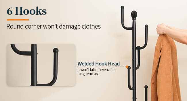 Yoobure Coat Rack Freestanding with Natural Marble Base - Cactus Coat Tree with 6 L-shaped Hooks, Heavy Duty Coat Hanger Stand, Metal Coat Rack Stand for Entryway, Hall Tree for Jacket/Hat/Clothes/Bag