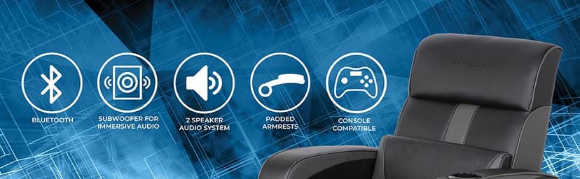 X Rocker Gamma Recliner Gaming Chair, 2.1 Bluetooth Audio System, Headrest Mounted Speakers, Built-in Footrest and Cupholder, 718001, 34.84" x 39.37" x 30.31", Black