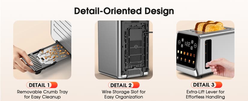 Toaster 2 Slice Wide Slot, Stainless Steel Digital Toasters Best Rated Prime, Touch Screen Toaster for 5 Bread Types/6 Shade Settings/Single Slot Toasting/Memory Function/Defrost/Reheat