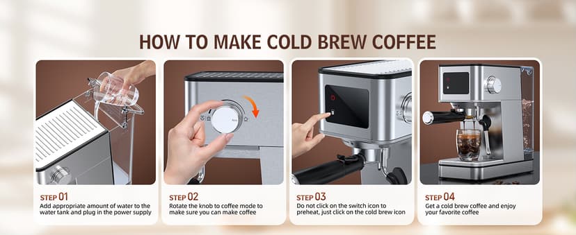 Espresso Machine with Milk Frother, 20 Bar Compact Espresso Maker with Touch Screen & 57.5oz Removable Water Tank for Home, Stainless Steel Coffee Machine for Cappuccino, Latte, Silver(updated)