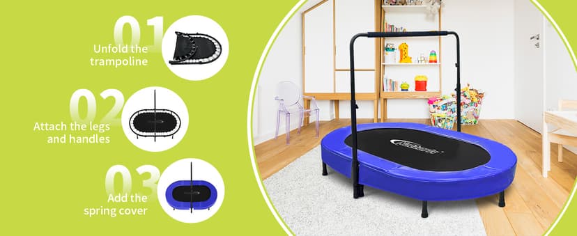 Nattork 56" Kids Trampoline Indoor, Double Trampoline with Adjustable Handle for Kids, Indoor/Outdoor Foldable Jumper, Max Load 220lbs