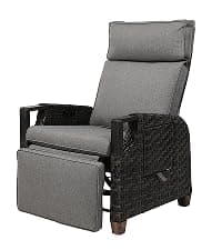 Grand patio Outdoor Recliner with Independent Adjustable Back and Footrest, Air Pump 150° Lay Flat Reclining Chair Removable Olefin Cushion Flip-Up Table Wicker Grey 1PC