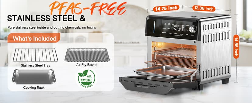 Nuwave Combi Steam Oven, 16Qt All-in-One Stainless Steel Multi-Cooker: Air Fry, Toast, Steam, Sous Vide & More, Precise 50-450°F, Adjustable Moisture, 120 Presets, Programmable Memories, Easy to Clean