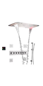 14 X 20 Inch LED Rain Ceiling Shower Head with Hand Sprays Thermostatic Rainfall Shower System Set Digital Display Matte Black