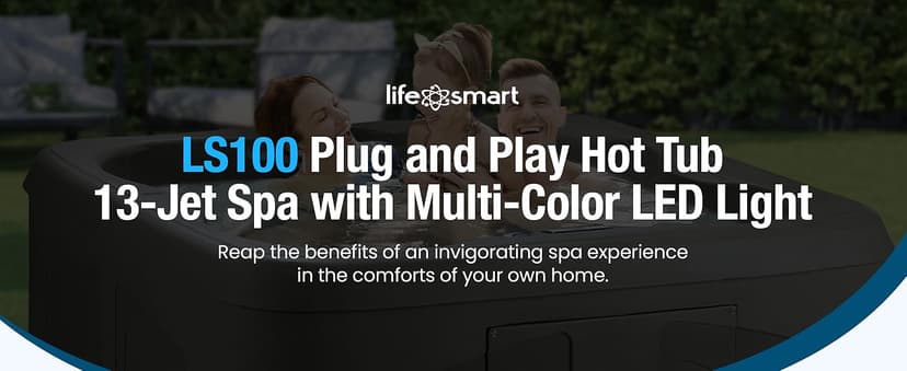 LifeSmart 4-Person Hot Tub with 13 High-Powered Jets & LED Lighting, Square, Taupe - Outdoor Spa w/ 4 Bucket Seats, Pump & Cover, 205-Gallon Water Capacity