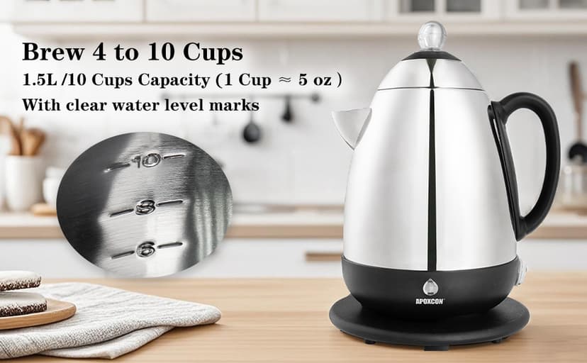 Electric Coffee Percolator Stainless Steel Coffee Maker with Clear Brew Progress Knob and No-Drip Spout Auto Keep Warm & Cordless Serving Coffee pot with On/OFF Switch Fast Brew (10 Cup)