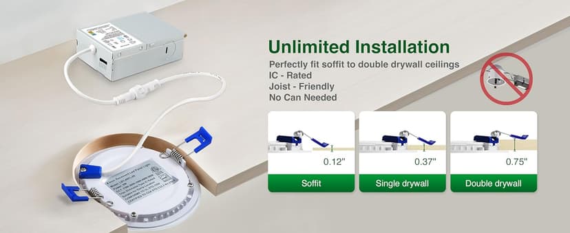 zouzai 24 Pack 6 Inch Ultra-Thin LED Recessed Ceiling Light with Junction Box 5CCT Adjustable Dimmable Can-Killer Downlight - ETL and Energy Star Certified (24 Pack,5CCT, 6 Inch)