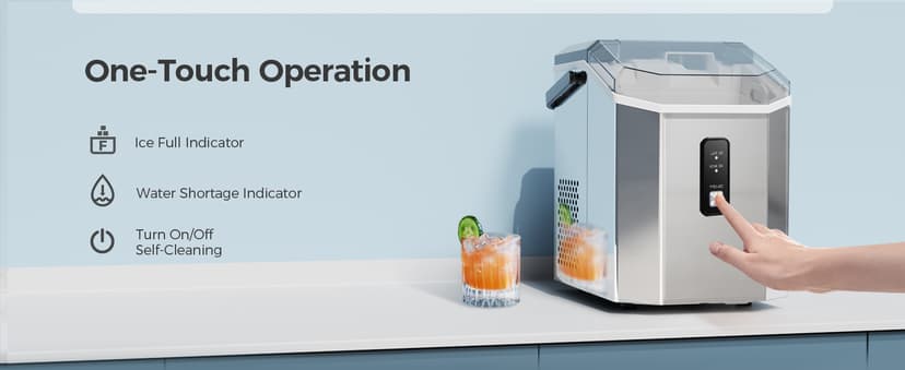 AGLUCKY Nugget Ice Maker Countertop, Portable Crushed Ice Maker Machine with Handle, 35lbs/24H, One-Click Operation, Self Cleaning Ice Machine for Home/Kitchen/Office(Stainless Steel)