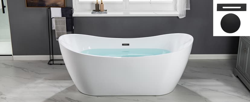 WOODBRIDGE 71"Freestanding White Acylic Soaking Bathtub with Chrome Drain and Overflow,B0017 C