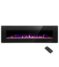 R.W.FLAME 60" Recessed and Wall Mounted Electric Fireplace, Low Noise, Fit for 2 x 6 Stud, Remote Control with Timer, Touch Screen, Adjustable Flame Color and Speed, 750-1500W