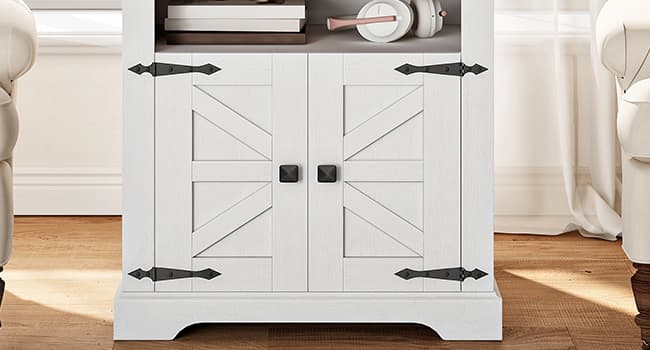 HOOBRO Farmhouse End Table with Charging Station, 23.6" Large End Tables for Living Room, Sofa Side Table with Barn Door, Wooden Square Nightstand Bedside Table, Flip Top, White and Walnut WH601UBZ01